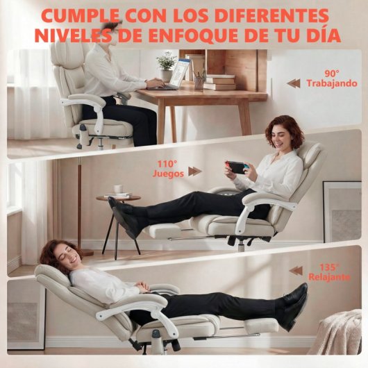 Homcom Silla De Oficina Con Masaje Vibratorio De 6 Puntos Y Calor Lumbar Crema