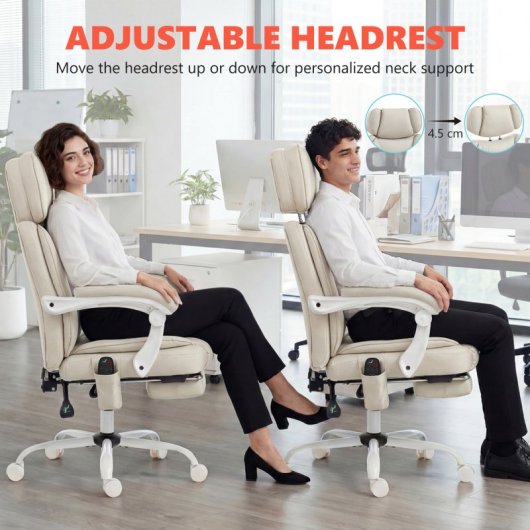 Homcom Silla De Oficina Con Masaje Vibratorio De 6 Puntos Y Calor Lumbar Crema