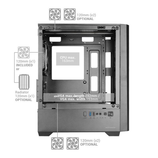 Caixa PC Mars Gaming MC-VECTOR Micro-ATX Mini-ITX 4x 120mm ARGB Vidro Temperado Branco