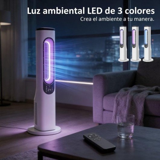 Homcom Ventilador De Torre Sin Aspas Con Luces Led Control Remoto Oscilación 50°