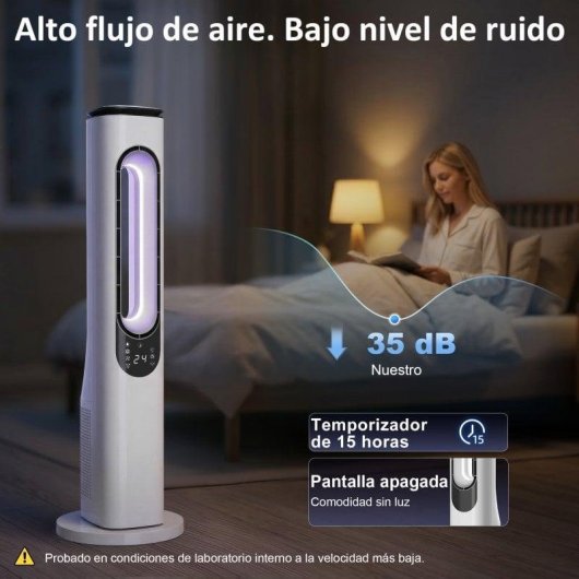 Homcom Ventilador De Torre Sin Aspas Con Luces Led Control Remoto Oscilación 50°