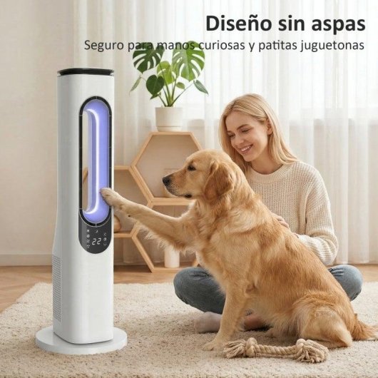 Homcom Ventilador De Torre Sin Aspas Con Luces Led Control Remoto Oscilación 50°