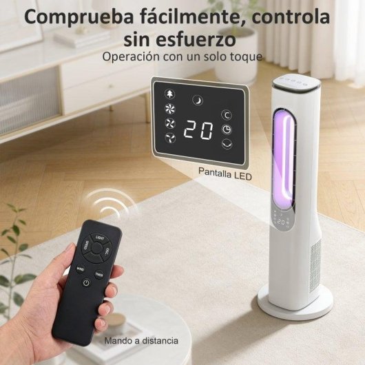 Homcom Ventilador De Torre Sin Aspas Con Luces Led Control Remoto Oscilación 50°