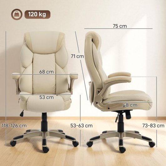 Homcom Silla De Oficina Con Masaje Vibratorio De 4 Puntos Y Calor Lumbar Crema
