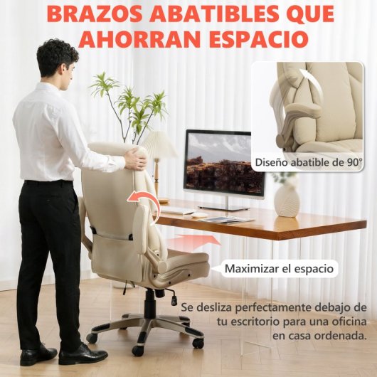 Homcom Silla De Oficina Con Masaje Vibratorio De 4 Puntos Y Calor Lumbar Crema
