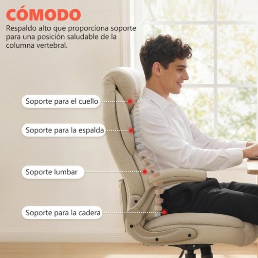 Homcom Silla De Oficina Con Masaje Vibratorio De 4 Puntos Y Calor Lumbar Crema
