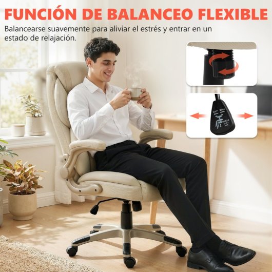 Homcom Silla De Oficina Con Masaje Vibratorio De 4 Puntos Y Calor Lumbar Crema