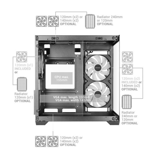 Mars Gaming Mc-view3 Caja  Microatx Cristal Templado Panorámico 3x Ventiladores Argb 120mm Negro