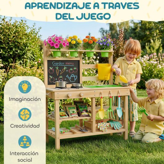 Aiyaplay Cocina De Juguete Exterior De Madera Con Macetas Fregaderos Grifo