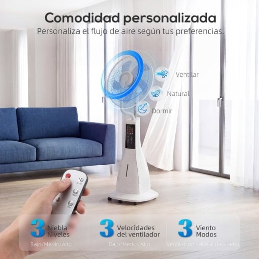 Homcom Ventilador Nebulizador 90w Oscilación De 75° 3 Velocidades Blanco