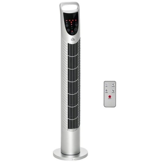 Homcom Ventilador De Torre Oscilante 40w Con Mando A Distancia Ø18x78,5cm Plata