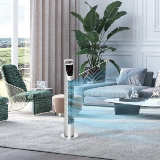 Homcom Ventilador De Torre Oscilante 40w Con Mando A Distancia Ø18x78,5cm Plata