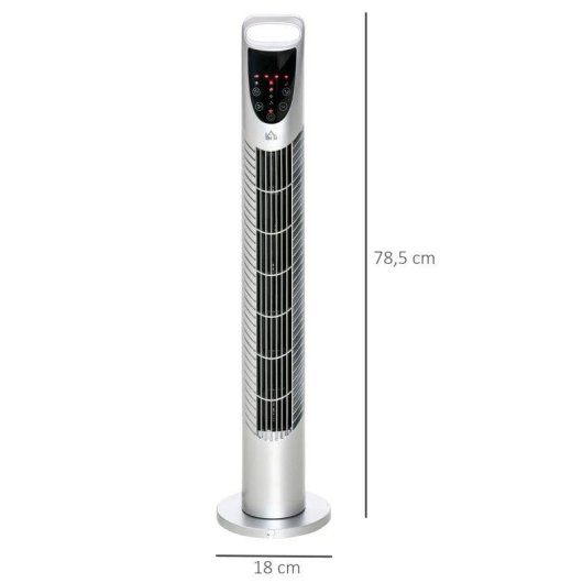 Homcom Ventilador De Torre Oscilante 40w Con Mando A Distancia Ø18x78,5cm Plata