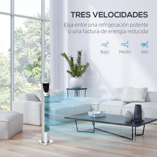 Homcom Ventilador De Torre Oscilante 40w Con Mando A Distancia Ø18x78,5cm Plata