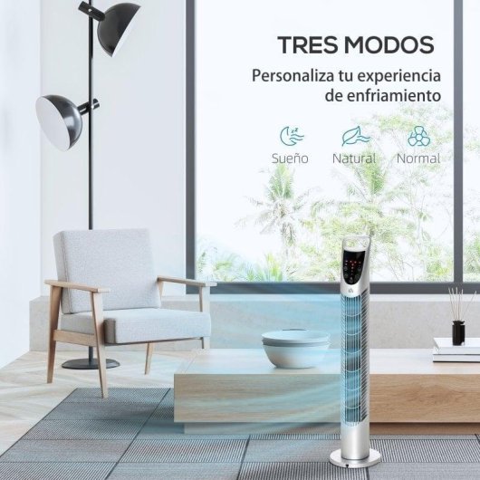 Homcom Ventilador De Torre Oscilante 40w Con Mando A Distancia Ø18x78,5cm Plata