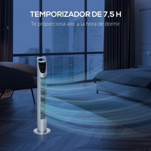 Homcom Ventilador De Torre Oscilante 40w Con Mando A Distancia Ø18x78,5cm Plata