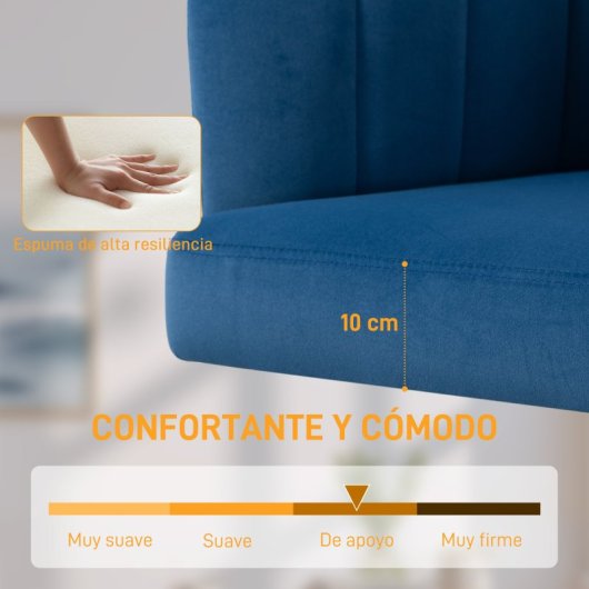 Homcom Silla De Oficina De Terciopelo Con Ruedas Altura Ajustable Azul