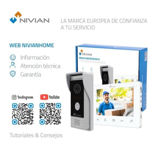 Videoportero Nivian Pantalla 7" HD 110° 2 Hilos Visión Nocturna