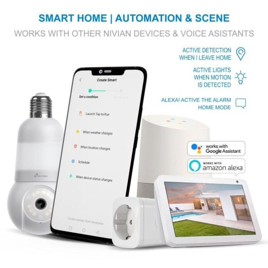 Cámara IP Nivian Bombilla 2K Visión Nocturna Interior y Exterior Control por Voz Audio Bidireccional