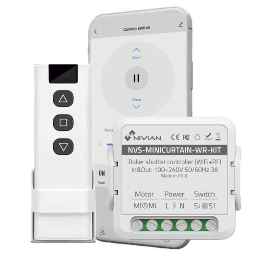 Central de Domótica Nivian Mini Curtain Switch Wifi Controle por Voz Alexa Google RF
