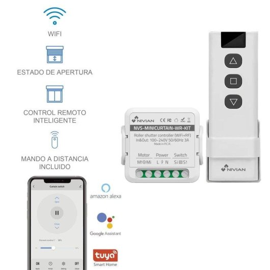 Central de Domótica Nivian Mini Curtain Switch Wifi Controle por Voz Alexa Google RF