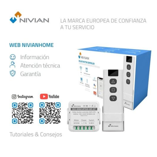 Central de Domótica Nivian Mini Curtain Switch Wifi Controle por Voz Alexa Google RF