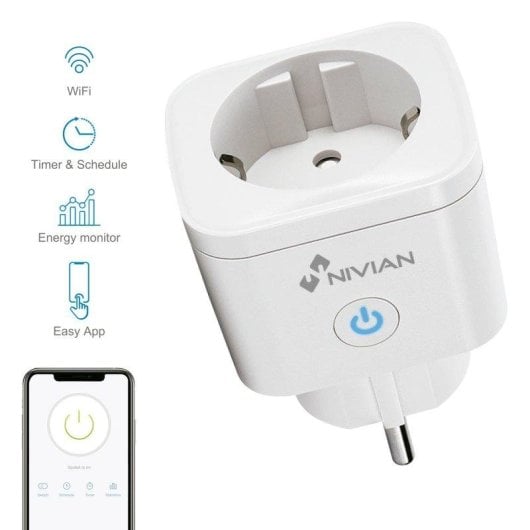 Prise intelligente Nivian Wi-Fi Statistiques de consommation et Commande vocale Protection surtension
