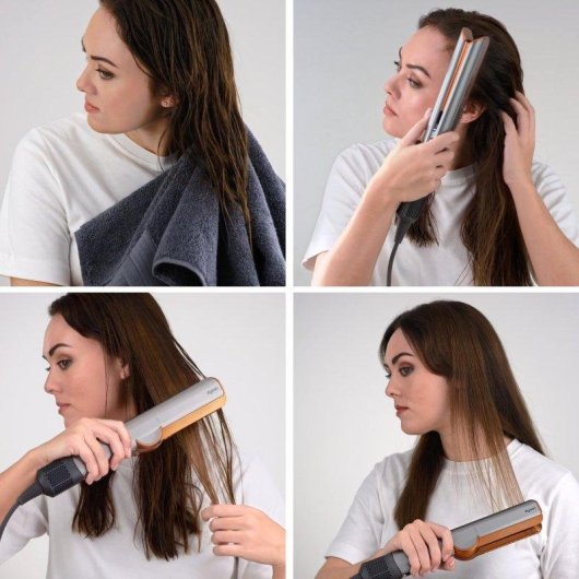 Plancha de Pelo Profesional Dyson Airstrait 140ºC 2 Ajustes Seco y Húmedo Pantalla Iónica Oro Rojo