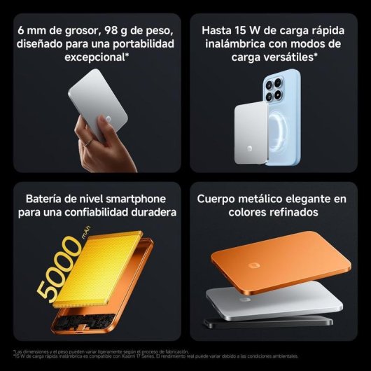 Power Bank Xiaomi UltraThin Magnetic 5000 mAh 22,5 W Carga inalámbrica Negro