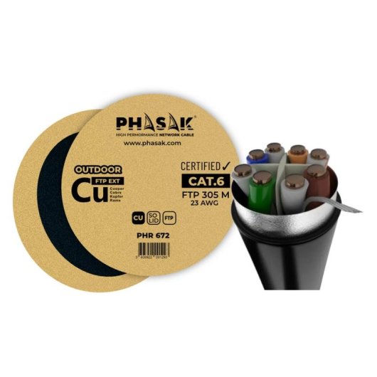 Câble réseau Phasak PHR 672 Cat6 FTP 305m cuivre noir extérieur