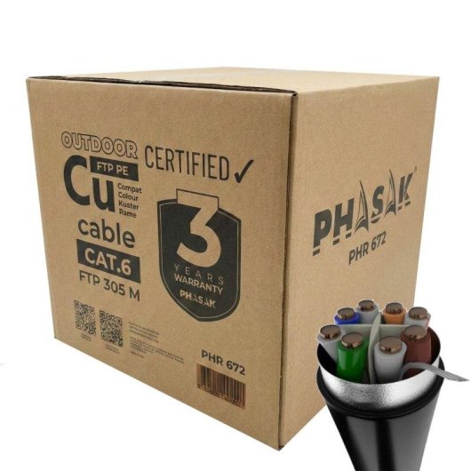 Câble réseau Phasak PHR 672 Cat6 FTP 305m cuivre noir extérieur