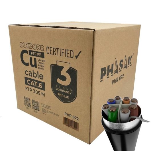 Câble réseau Phasak PHR 672 Cat6 FTP 305m cuivre noir extérieur