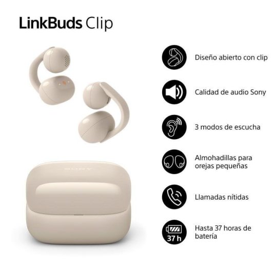 Auriculares Sony LinkBuds Clip sem fios Bluetooth desporto, chamadas, controlo tátil IPX4 bege