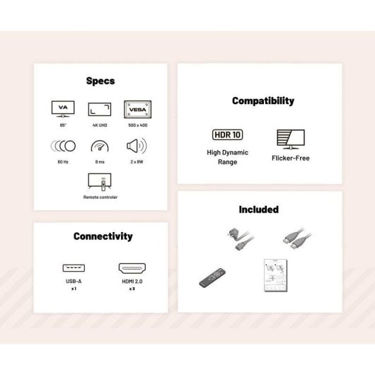 Monitor JAPANNEXT JN-VM8500UHDR 85" UltraHD 4K 60Hz VA HDR G-Sync FreeSync 8ms