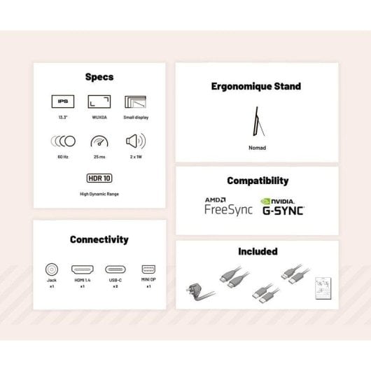 Écran PC JAPANNEXT JN-MD-IPS133WUXGAR 13.3" WUXGA 60Hz IPS HDR G-Sync FreeSync 25ms