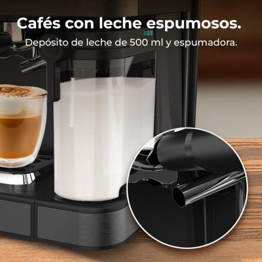 Cafetera Espresso Cecotec Power Espresso Coldbrew Latte Oscuro 1,5L 20 Bares con pantalla táctil y depósito de leche