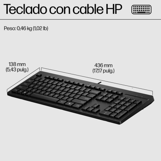 Teclado HP 125 completo de membrana USB com tecla Copilot