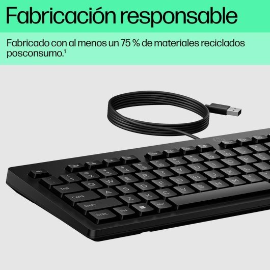 Teclado HP 125 completo de membrana USB com tecla Copilot