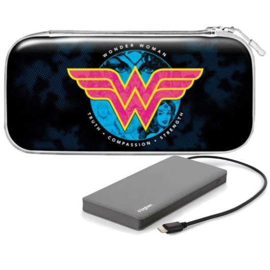 Funda Rígida Nacon Wonder Woman Lazerbuilt para Nintendo Switch ultrarresistente +  Powerbank 8000mAh