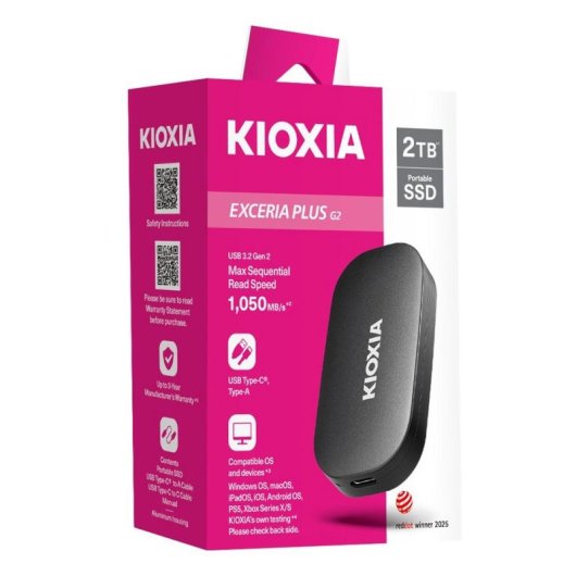 Disco Duro Kioxia EXCERIA PLUS G2 500GB SSD Externe USB-C 1050MB/s Protection