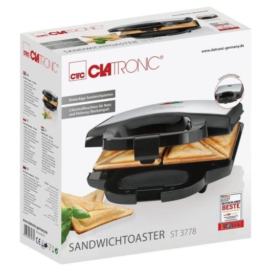 Sandwichiera Clatronic ST 3778 Acciaio Inox 750 W Antiscivolo