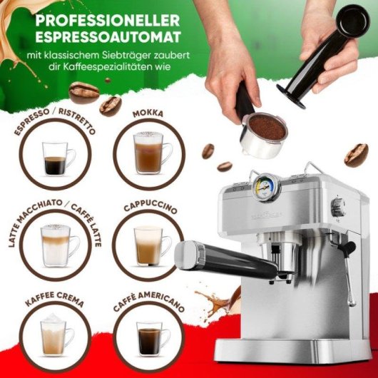 Macchina da caffè espresso ProfiCook PC-ES-KA 1267 1,5L 20 bar con vaporizzatore capsule