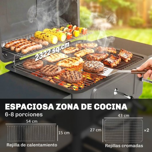 Outsunny Barbacoa De Carbón Con Tapa Bandeja Ajustable Estantes Puerta Ruedas
