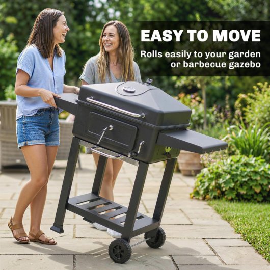 Outsunny Barbacoa De Carbón Con Tapa Bandeja Ajustable Estantes Puerta Ruedas