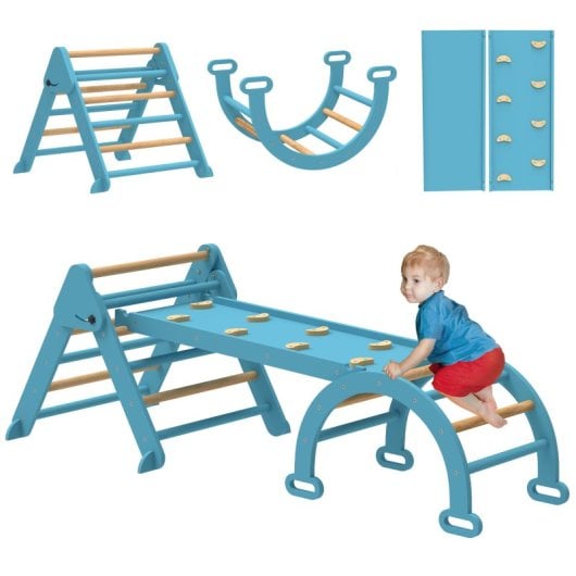 Aiyaplay 7 En 1 Triángulo De Escalada Montessori Con Arco Y Rampa 188x70 Cm Azul