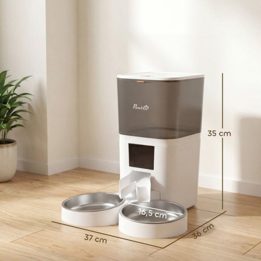 Pawhut Comedero Automático 6l Wifi 2.4g Control App 2 Cuencos Grabadora Voz 10s