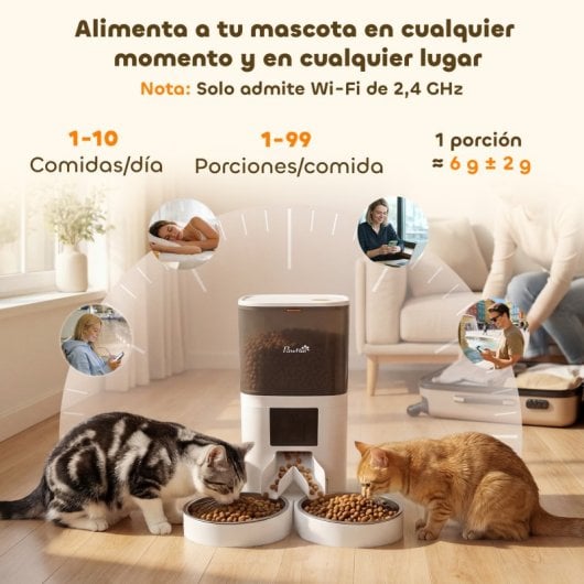 Pawhut Comedero Automático 6l Wifi 2.4g Control App 2 Cuencos Grabadora Voz 10s