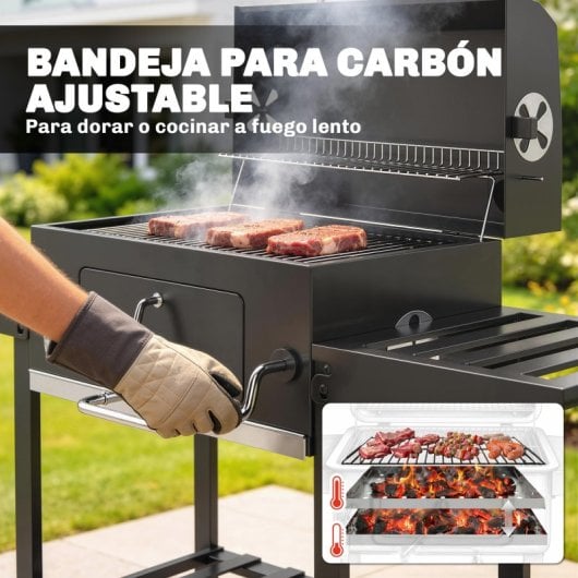Outsunny Barbacoa De Carbón Con Tapa Bandeja Ajustable Estantes Plegables Ruedas