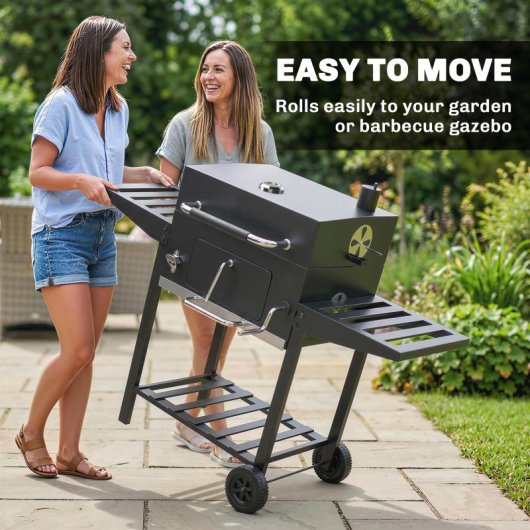 Outsunny Barbacoa De Carbón Con Tapa Bandeja Ajustable Estantes Plegables Ruedas