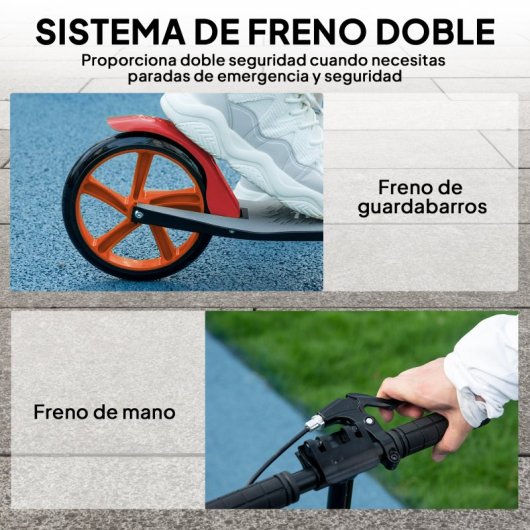 Homcom Patinete Plegable Para +14 Años Con Manillar Ajustable 91,5x36,5x91-104cm